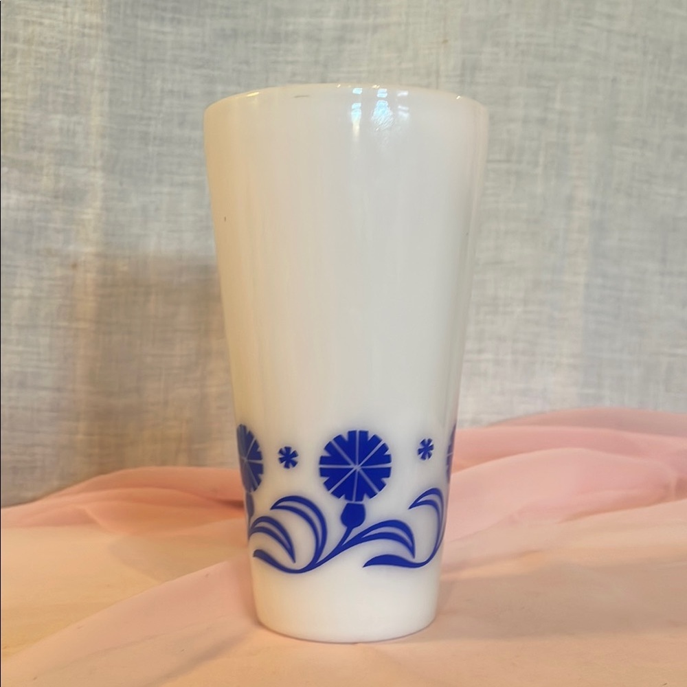 Vintage hazel atlas Blue Floral Milk Glass Tumbler